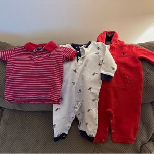 Lot of 3 Ralph Lauren One-pieces and Polo Shirt - 9 mos